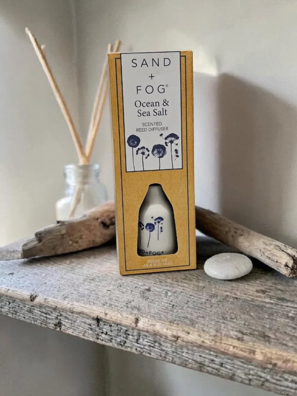 Sand & Fog California Ocean & Sea Salt Reed Diffuser Vase Essential Oils New